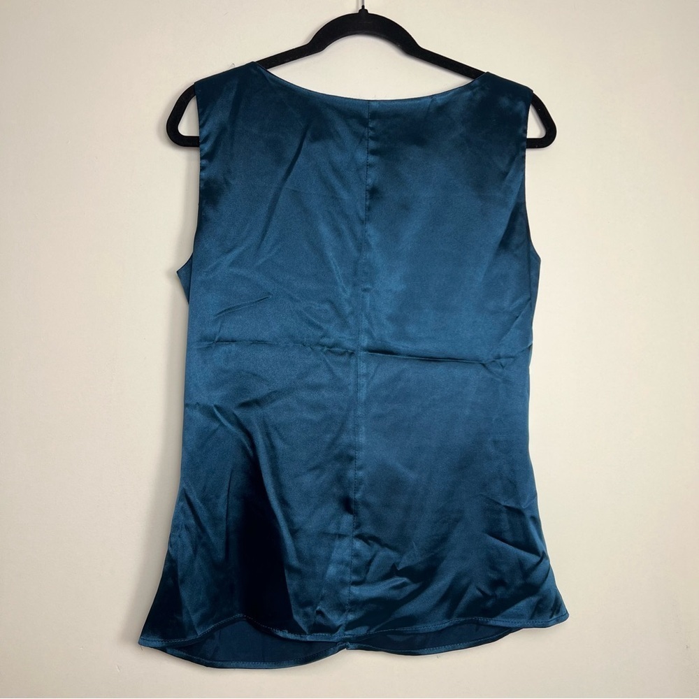 Melanie Lyne Teal Satin Ruffle Sleeveless Blouse size medium. - Picture 2 of 6
